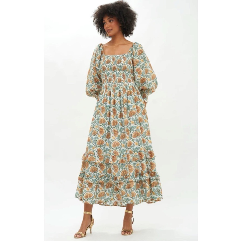 Oliphant Smocked Top Ruffle Midi Dress
Montenegro Amber